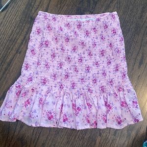 smocked pink floral ruffle skirt